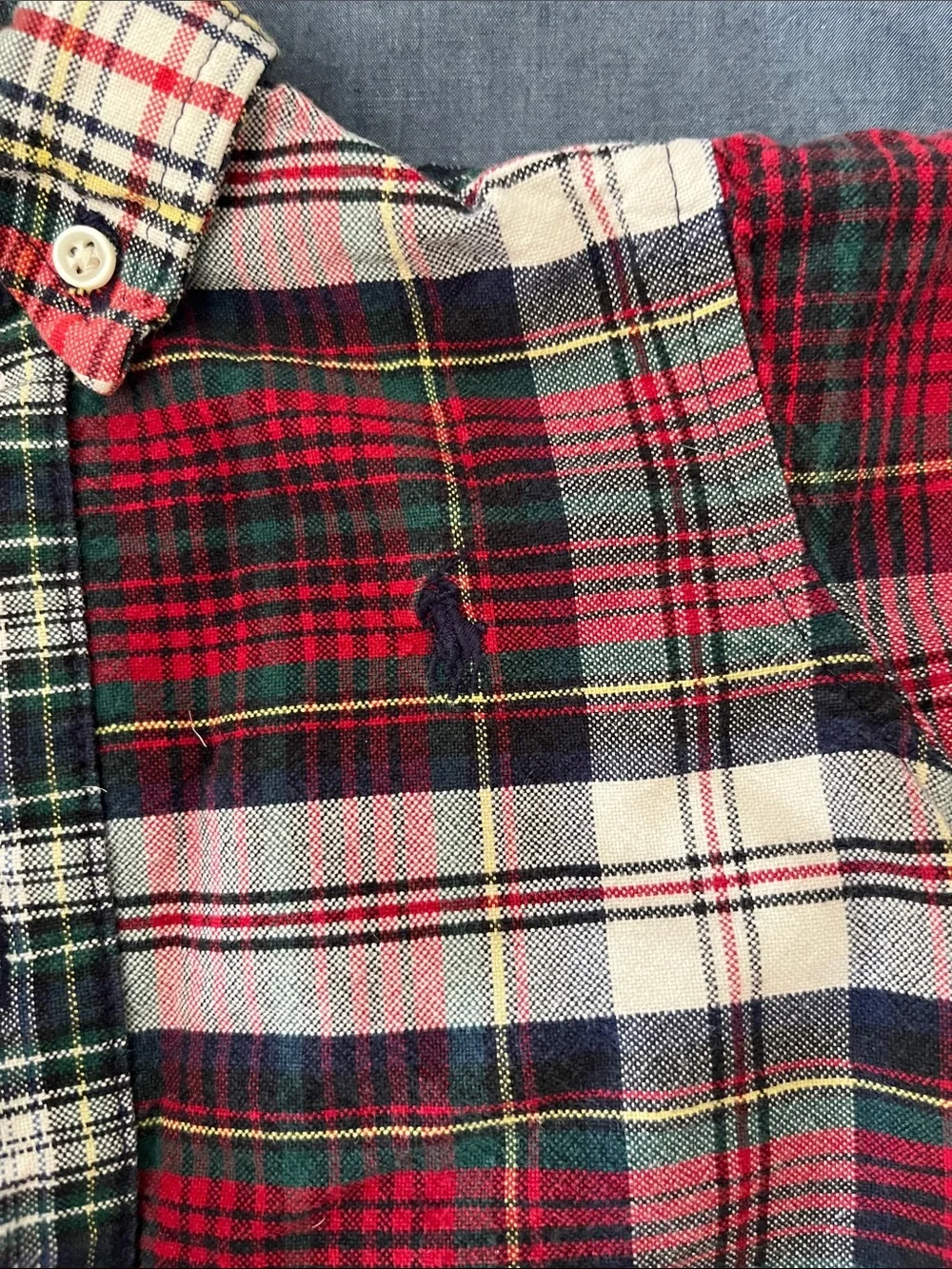 Ralph Lauren Red and Green Plaid Mixed-Pattern Baby One-Piece